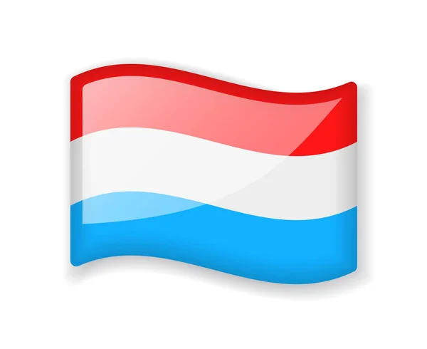 Lussemburgo Bandiera Bandiera Ondulata Brillante Icona Lucida Isolata Sfondo Bianco — Vettoriale Stock