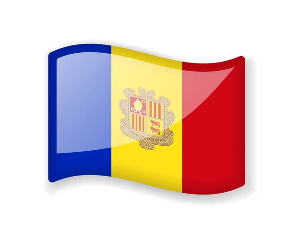 Bandiera Andorra Bandiera Ondulata Luminosa Icona Lucida Isolata Sfondo Bianco — Vettoriale Stock