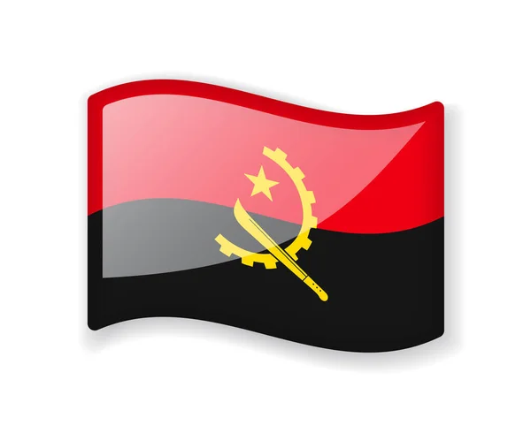 Angola Zászló Wavy Zászló Fényes Fényes Ikon Elszigetelt Fehér Háttér — Stock Vector