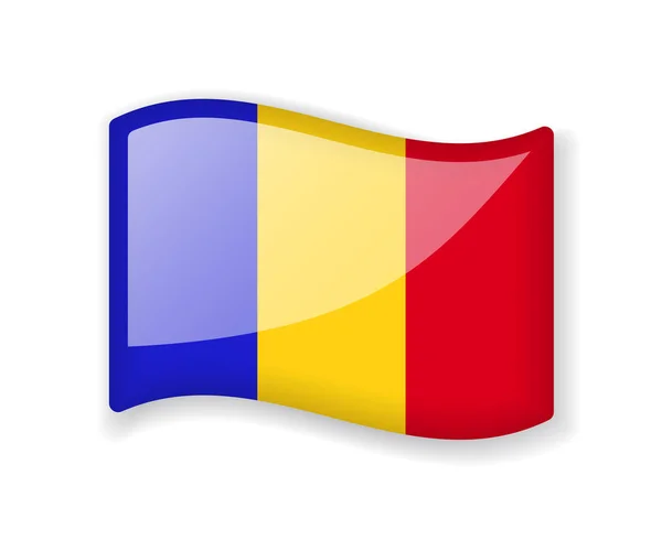 Σημαία Τσαντ Κυματιστή Σημαία Φωτεινό Γυαλιστερό Εικονίδιο Που Απομονώνεται Λευκό — Διανυσματικό Αρχείο
