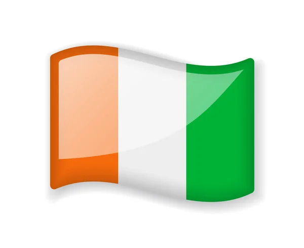 Elfenbenskusten Flagga Vågig Flagga Ljusa Glänsande Ikon Isolerad Vit Bakgrund — Stock vektor