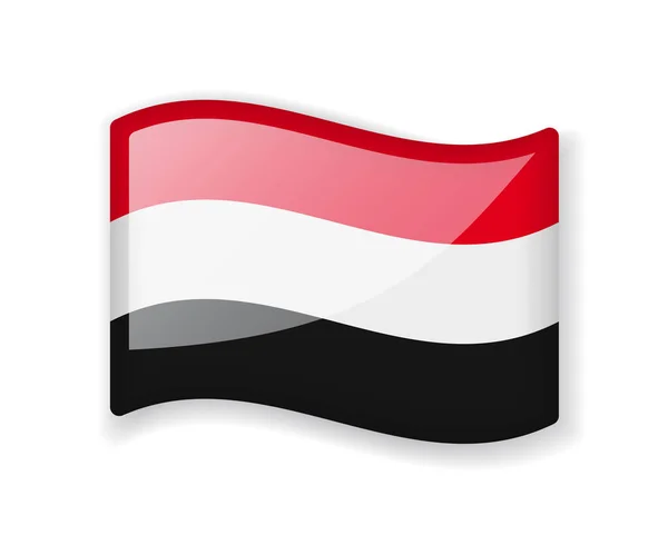 Jemens Flagg Bølgefarget Lysende Glansikon Isolert Hvit Bakgrunn – stockvektor