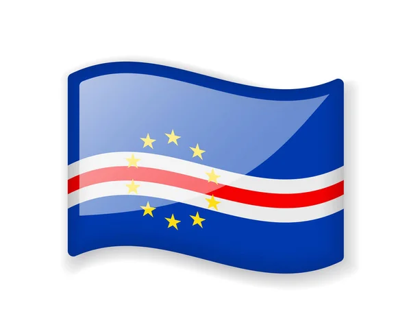Kaapverdische Vlag Wavy Vlag Helder Glanzend Pictogram Geïsoleerd Witte Achtergrond — Stockvector