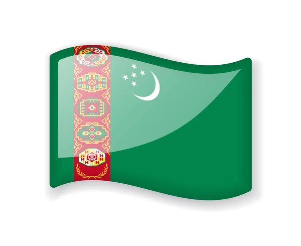 Turkmenistan Flagge Wellige Flagge Hell Glänzend Symbol Isoliert Auf Weißem — Stockvektor