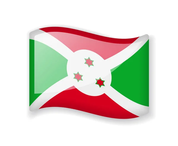 Burundi Flag Wavy Flag Bright Glossy Icon Isolated White Background — Stock Vector