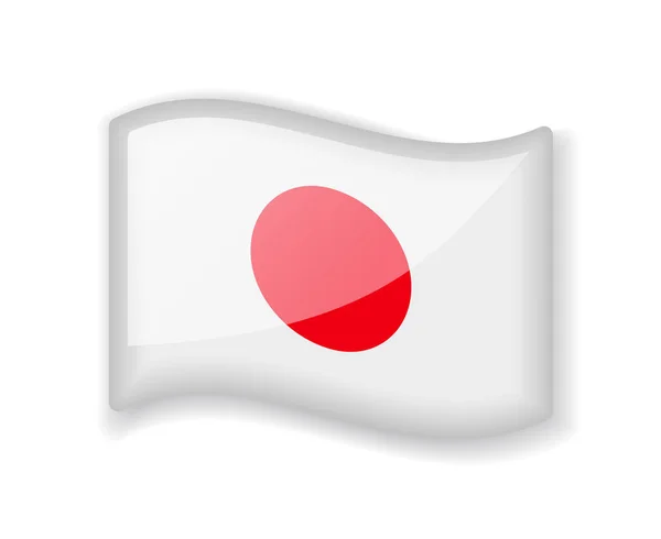 Σημαία Ιαπωνίας Κυματιστή Σημαία Φωτεινό Γυαλιστερό Εικονίδιο Που Απομονώνεται Λευκό — Διανυσματικό Αρχείο