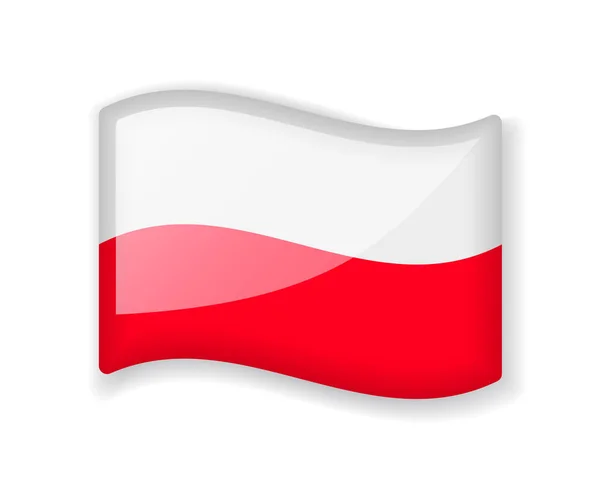 Poland Flag Wavy Flag Bright Glossy Icon Isolated White Background — Stock Vector