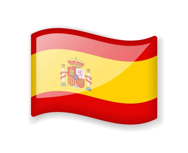 西班牙国旗 在白色背景上孤立的波威旗明亮的光泽图标 — 图库矢量图片