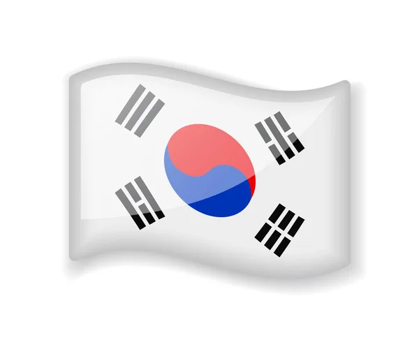 Güney Kore Bayrağı Dalgalı Parlak Simge Beyaz Arkaplanda Izole — Stok Vektör