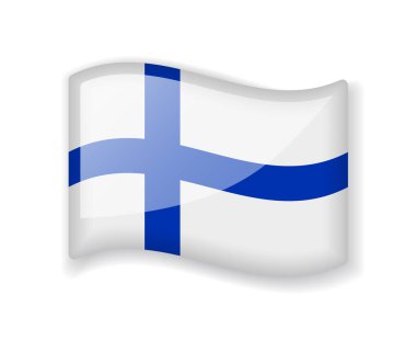 Finlandiya bayrağı - Beyaz arkaplanda izole edilmiş dalgalı parlak simge