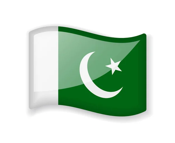 Pakistan Vlag Golvende Vlag Helder Glanzend Pictogram Geïsoleerd Witte Achtergrond — Stockvector