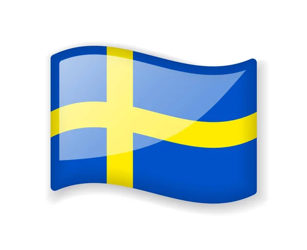 Bandeira Suécia Bandeira Ondulada Ícone Brilhante Brilhante Isolado Fundo Branco — Vetor de Stock