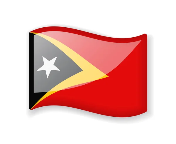 Oost Timor Vlag Golvende Vlag Helder Glanzend Pictogram Geïsoleerd Witte — Stockvector