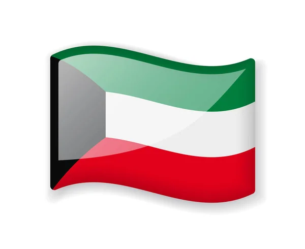 Прапор Кувейту Яскравий Блискучий Блискучий Ікона Білому Тлі — стоковий вектор