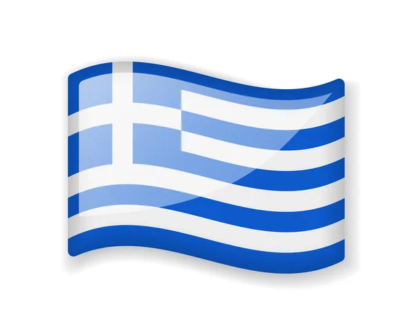 Griekenland Vlag Golvende Vlag Helder Glanzend Pictogram Geïsoleerd Witte Achtergrond — Stockvector