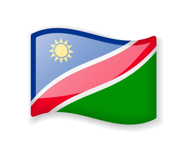Bandiera Namibia Bandiera Ondulata Luminosa Icona Lucida Isolata Sfondo Bianco — Vettoriale Stock