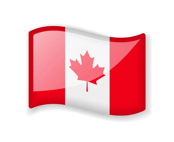 Canada Vlag Golvende Vlag Helder Glanzend Pictogram Geïsoleerd Witte Achtergrond — Stockvector