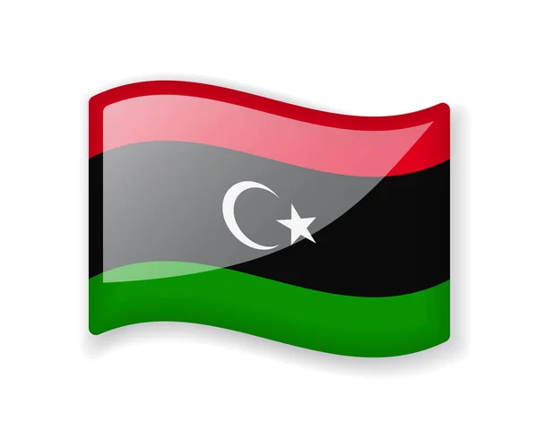 Bandeira Líbia Bandeira Ondulada Ícone Brilhante Brilhante Isolado Fundo Branco — Vetor de Stock
