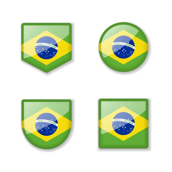 Flags Brazil Glossy Collection Set Vector Illustrations — Stock Vector