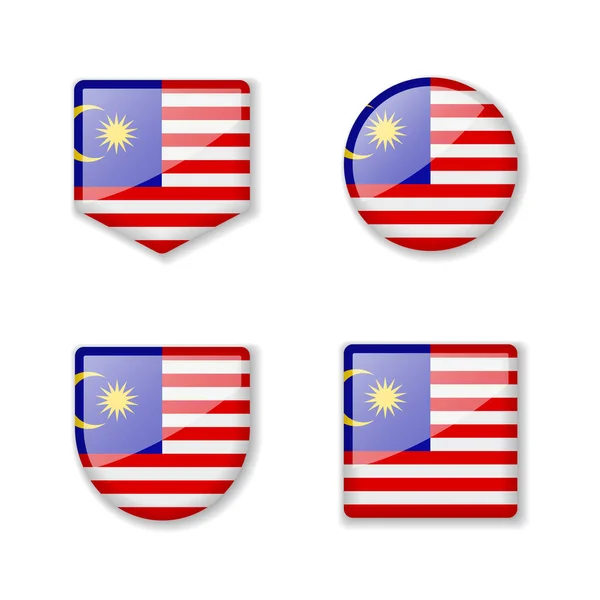 Flags Malaysia Glossy Collection Set Vector Illustrations — Stock Vector