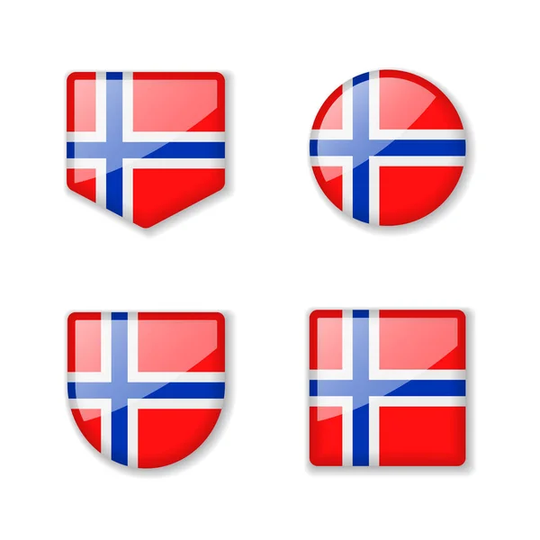 Flags Norway Glossy Collection Set Vector Illustrations — Stock Vector