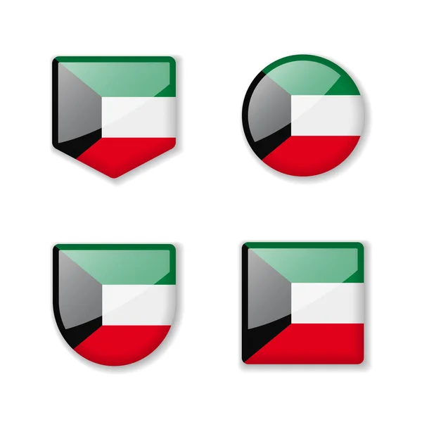 Flagi Kuwejtu Błyszcząca Kolekcja Zbiór Ilustracji Wektorowych — Wektor stockowy