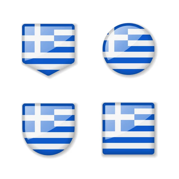 Yunanistan Bayrakları Parlak Koleksiyon Vektör Çizimleri Kümesi — Stok Vektör
