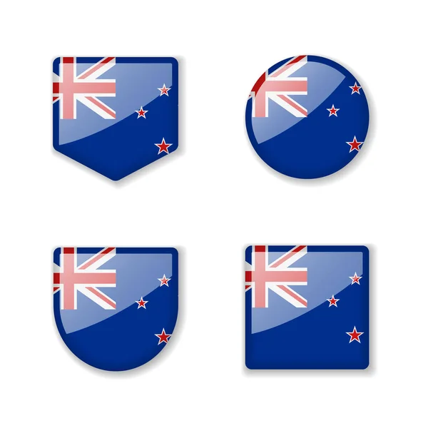 Bandeiras Nova Zelândia Coleção Brilhante Conjunto Ilustrações Vetoriais — Vetor de Stock