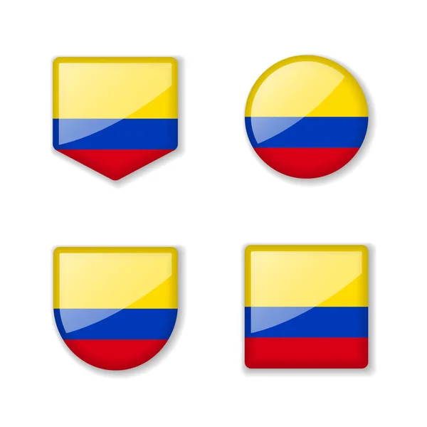 Vlaggen Van Colombia Glanzende Collectie Reeks Vectorillustraties — Stockvector