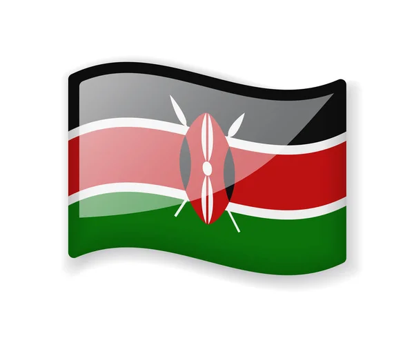 Bandeira Quênia Bandeira Ondulada Ícone Brilhante Brilhante Isolado Fundo Branco —  Vetores de Stock