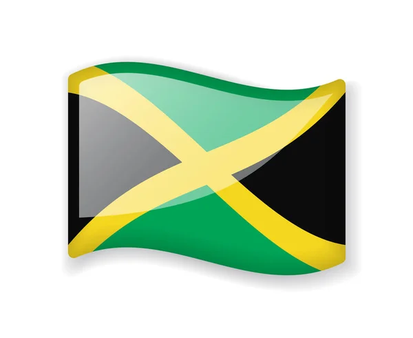 Jamaica Vlag Golvende Vlag Helder Glanzend Pictogram Geïsoleerd Witte Achtergrond — Stockvector