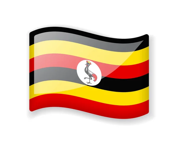 Bandeira Uganda Bandeira Ondulada Ícone Brilhante Brilhante Isolado Fundo Branco — Vetor de Stock