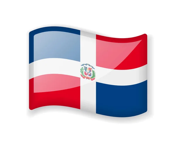 Repubblica Dominicana Bandiera Bandiera Ondulata Brillante Icona Lucida Isolata Sfondo — Vettoriale Stock