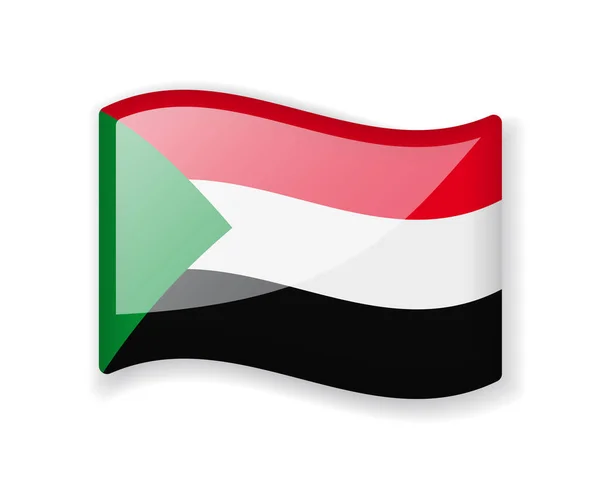 Sudan Flag Wavy Flag Bright Glossy Icon Isolated White Background — Stock Vector