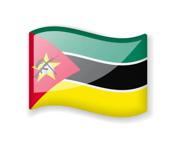 Bandeira Moçambique Bandeira Ondulada Ícone Brilhante Brilhante Isolado Fundo Branco — Vetor de Stock