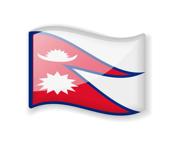 Nepál Zászló Wavy Zászló Fényes Fényes Ikon Elszigetelt Fehér Háttér — Stock Vector