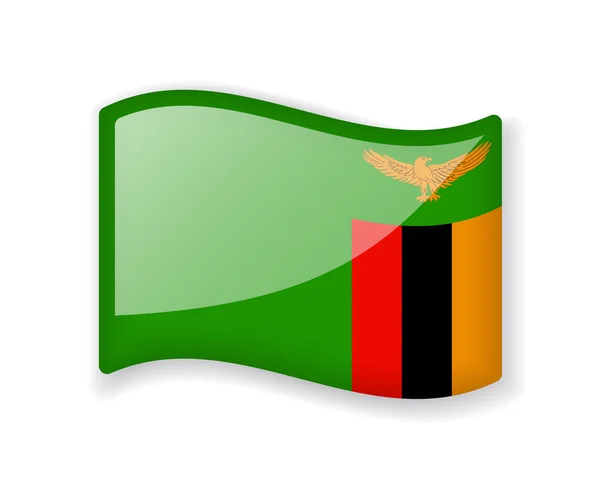Zambia Vlag Wavy Vlag Helder Glanzend Pictogram Geïsoleerd Witte Achtergrond — Stockvector