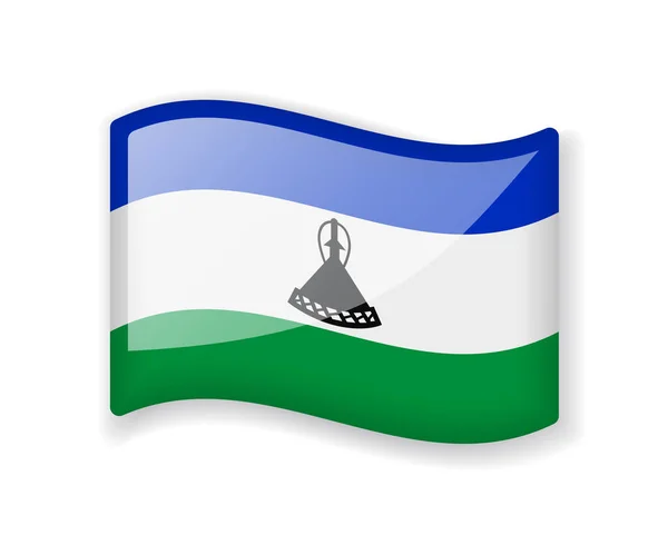 Bandeira Lesoto Bandeira Ondulada Ícone Brilhante Brilhante Brilhante Isolado Fundo — Vetor de Stock