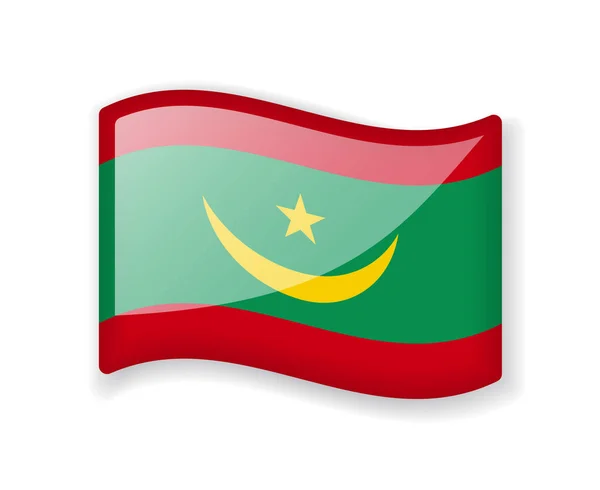 Σημαία Μαυριτανίας Κυματιστή Σημαία Φωτεινό Γυαλιστερό Εικονίδιο Που Απομονώνεται Λευκό — Διανυσματικό Αρχείο