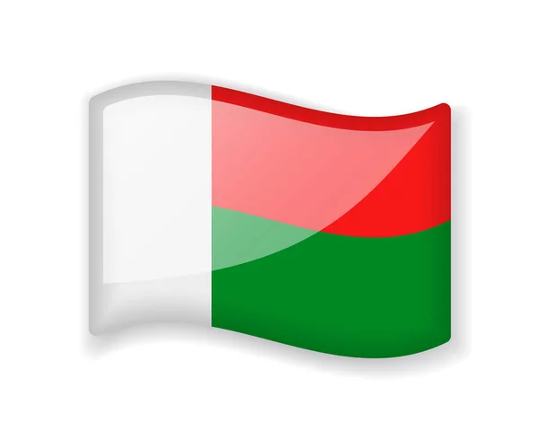 Madagaskar Vlag Golvende Vlag Helder Glanzend Pictogram Geïsoleerd Witte Achtergrond — Stockvector