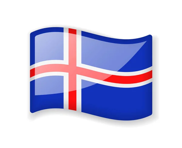 Flaga Islandii Flaga Wavy Błyszcząca Ikona Odizolowana Białym Tle — Wektor stockowy