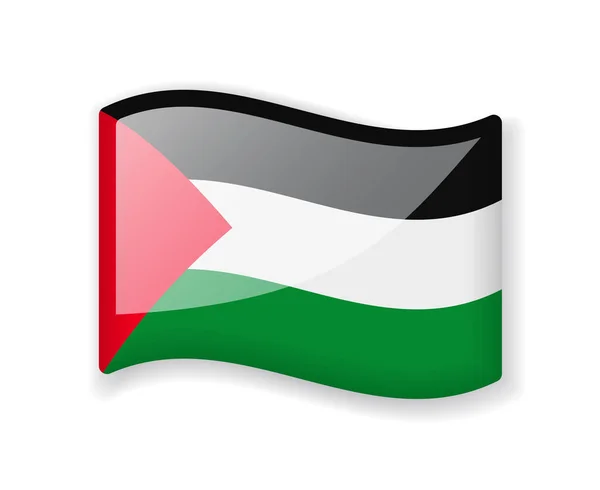 Palestine Flag Wavy Flag Bright Glossy Icon Isolated White Background — Stock Vector