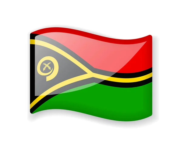 Vanuatu Zászló Wavy Zászló Fényes Fényes Ikon Elszigetelt Fehér Háttér — Stock Vector