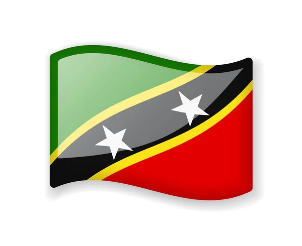 Saint Kitts Nevis Bandiera Bandiera Ondulata Brillante Icona Lucida Isolata — Vettoriale Stock