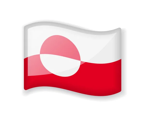 Groenlandse Vlag Golvende Vlag Helder Glanzend Pictogram Geïsoleerd Witte Achtergrond — Stockvector