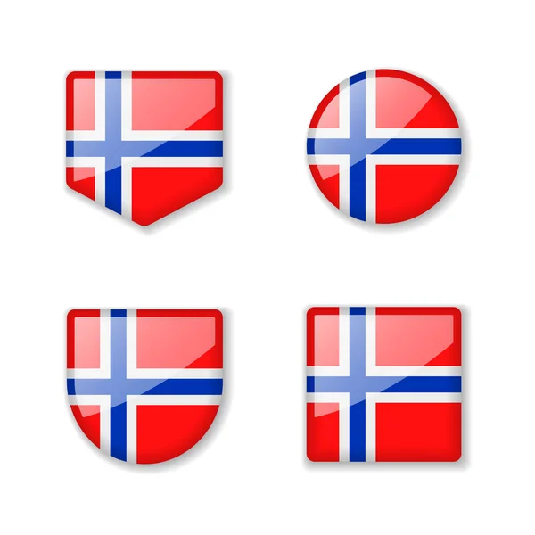 Flagi Norwegii Błyszcząca Kolekcja Zbiór Ilustracji Wektorowych — Wektor stockowy