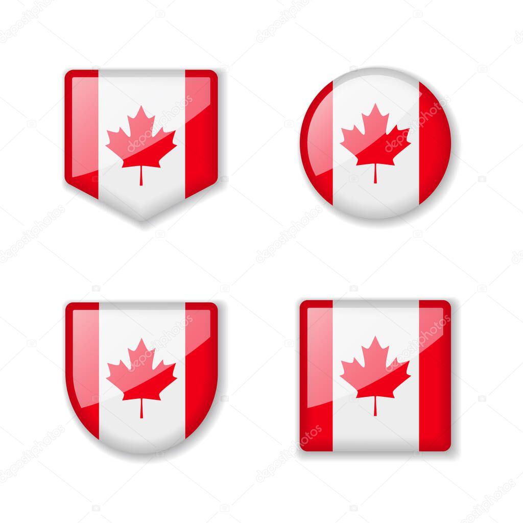 Flags of Canada - glossy collection. Set of vector illustrations