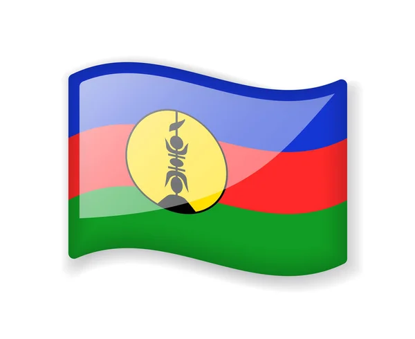 Nieuwe Caledonia Vlag Golvende Vlag Helder Glanzend Pictogram Geïsoleerd Witte — Stockvector