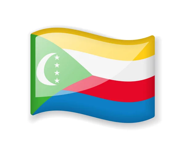 Drapeau Comores Drapeau Ondulé Brillant Icône Brillante Isolé Sur Fond — Image vectorielle