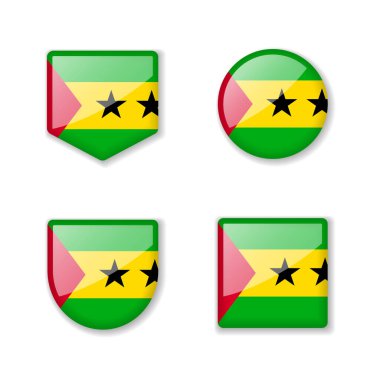 Sao Tome ve Principe bayrakları. Parlak bir koleksiyon. Vektör çizimleri kümesi